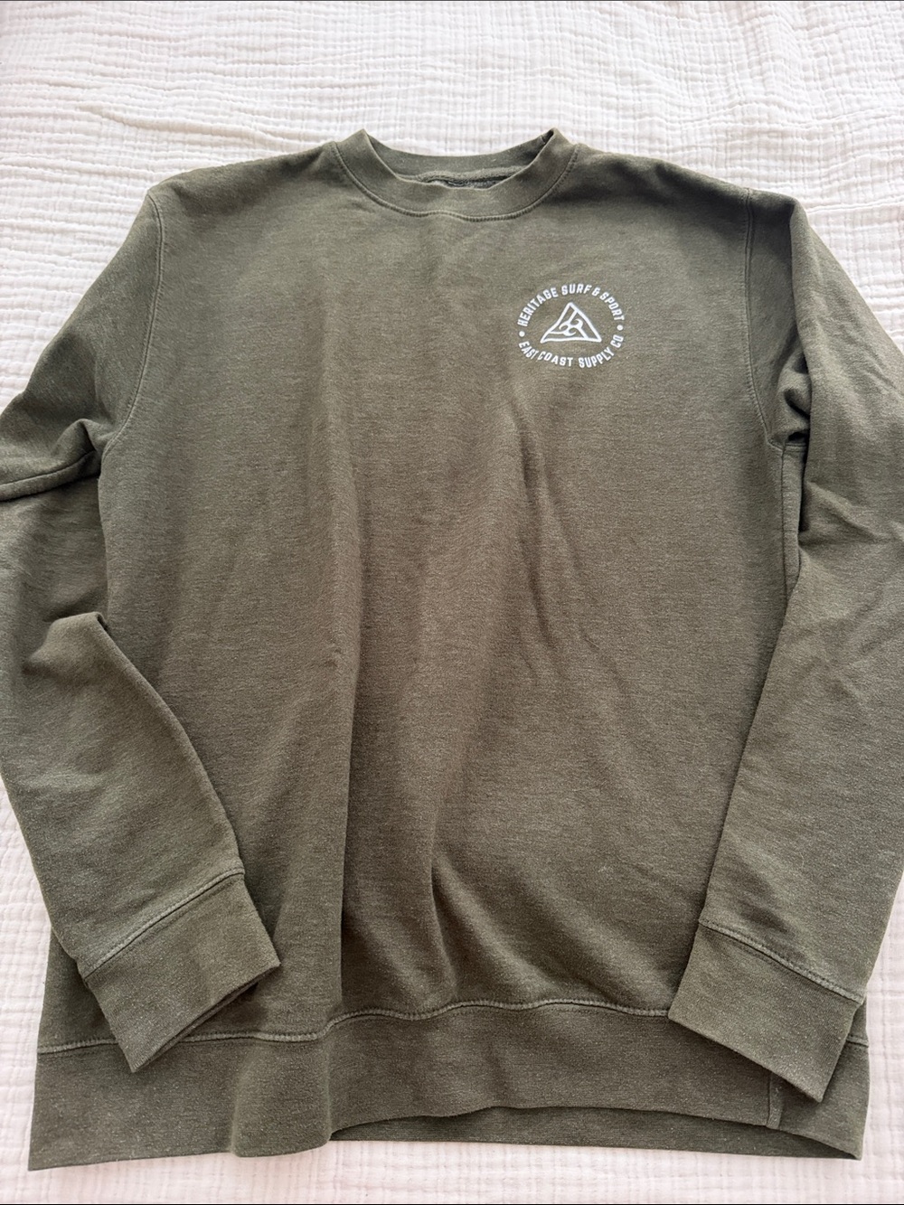 Heritage surf Olive Green Crewneck Sweatshirt with White Chest Logo